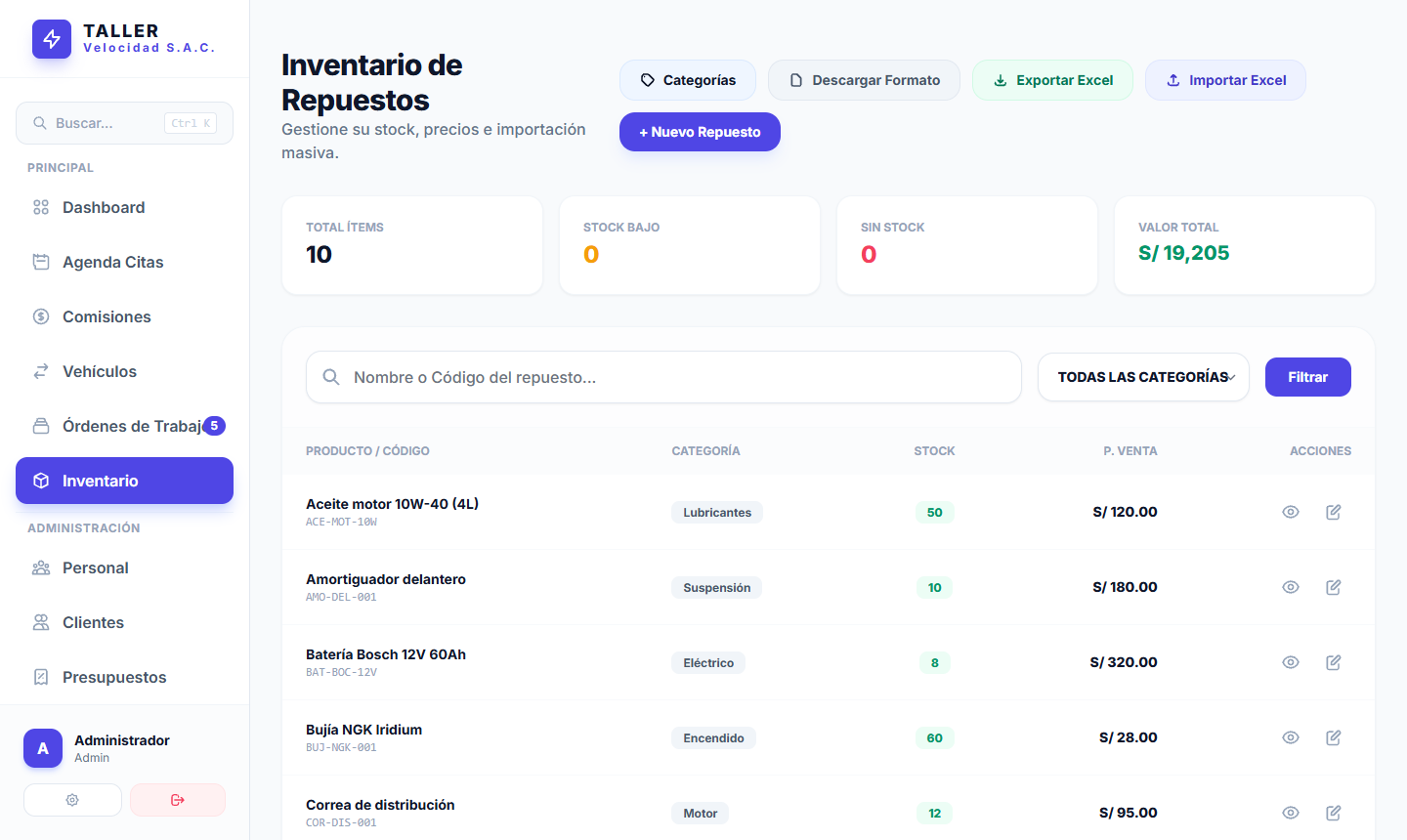 Inventario y Repuestos